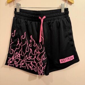 Kill Crew Women's Athletic Shorts with Pink Flame Design